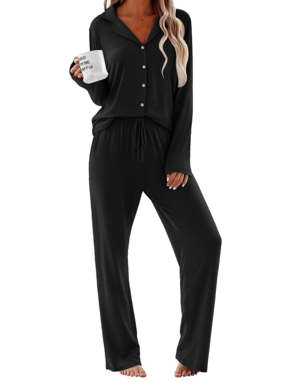 Pajamas for Women Set Button Up Pjs 2 Piece Long Sleeve Lounge Sets
